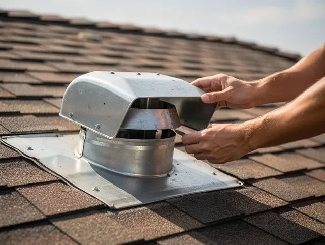 Delray Beach Dryer Vent Cleaning certified technician safely cleaning a roof-mounted dryer vent in Delray Beach