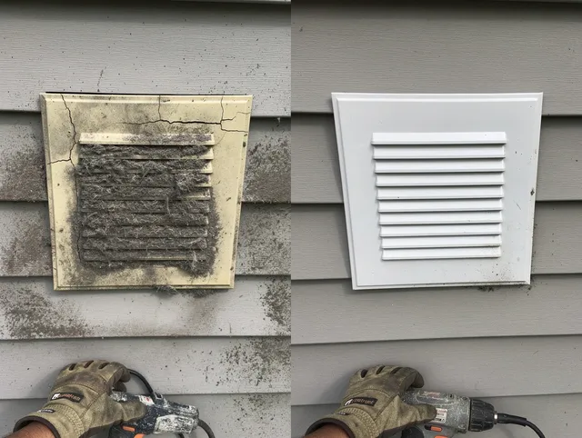Delray Beach Dryer Vent Cleaning technician installing high-quality dryer vent cover at a residential property in Delray Beach